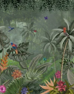 Fototapete Vlies Dschungel Vögel Floral grün bunt 47201