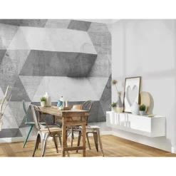 Fototapete Vlies 3D Steine Beton Dreiecke grau