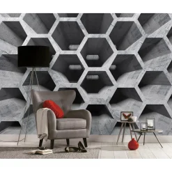 Fototapete Vlies 3D Waben Röhren Beton grau