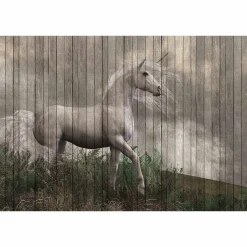 Fototapete Vlies Einhorn Holz braun beige grün Premium