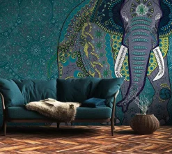 Fototapete Vlies Elefant Mandala Kunst türkis 38262-1