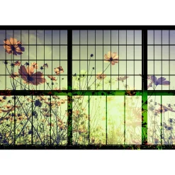 Fototapete Vlies Fenster Blumen grün schwarz Premium