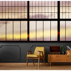 Fototapete Vlies Fenster Himmel Wolken gelb Premium
