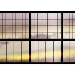 Fototapete Vlies Fenster Himmel Wolken gelb Premium