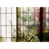 Fototapete Vlies Fenster Kirschbäume grün rosa Premium