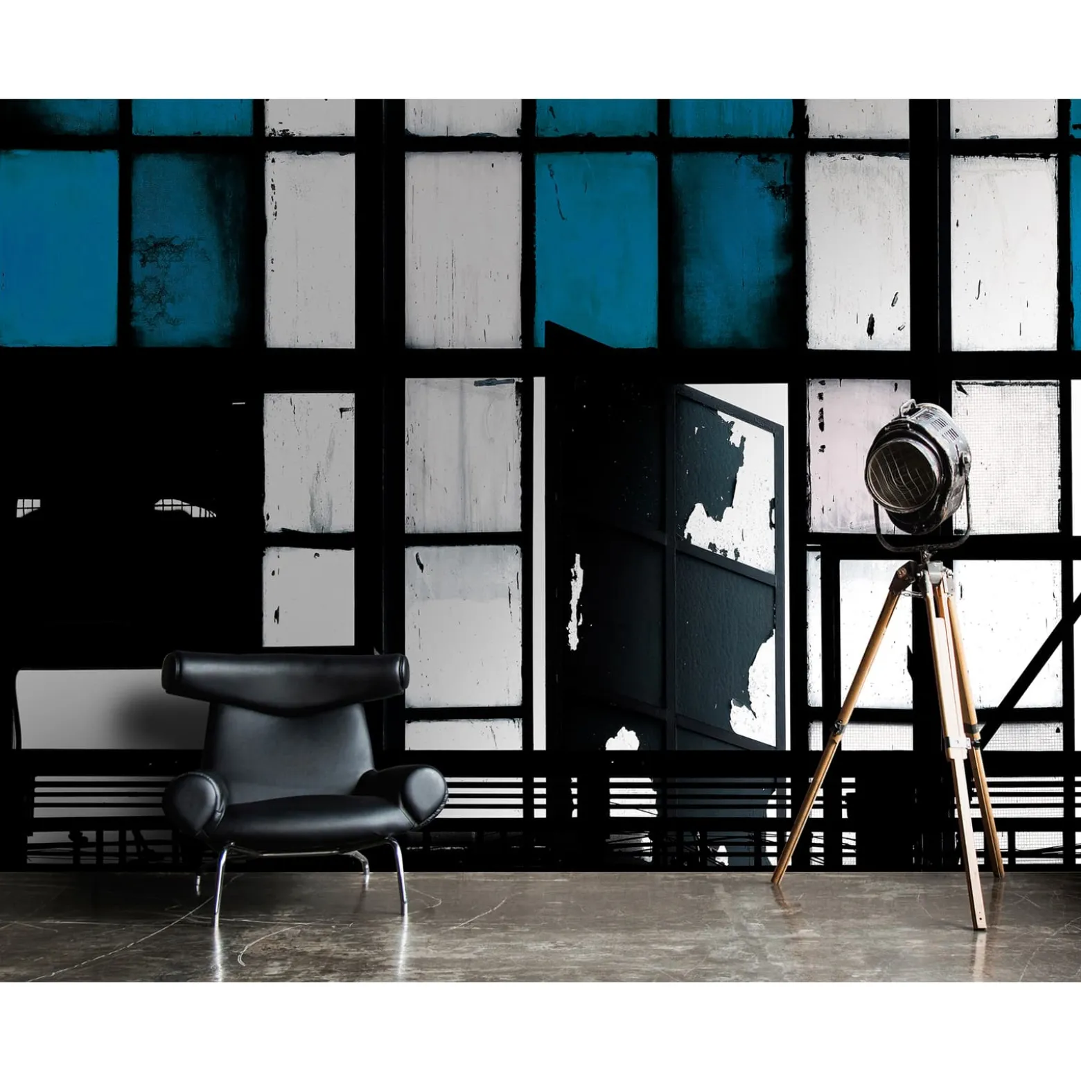 Fototapete Vlies Fenster Studio blau schwarz Premium