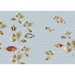 Fototapete Vlies Fische Blätter Wellen blau Premium