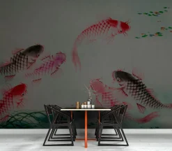 Fototapete Vlies Fische Kois Teich rot grün Premium