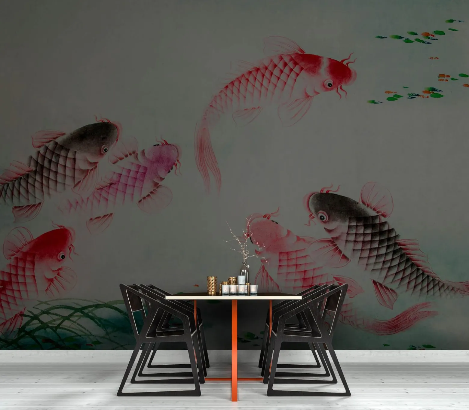 Fototapete Vlies Fische Kois Teich rot grün Premium