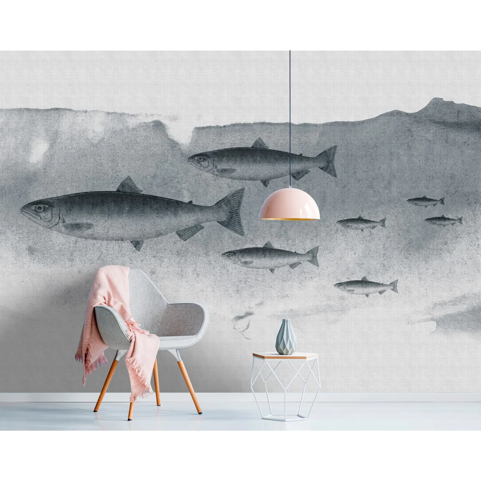 Fototapete Vlies Fische Meer Wasser grau Premium