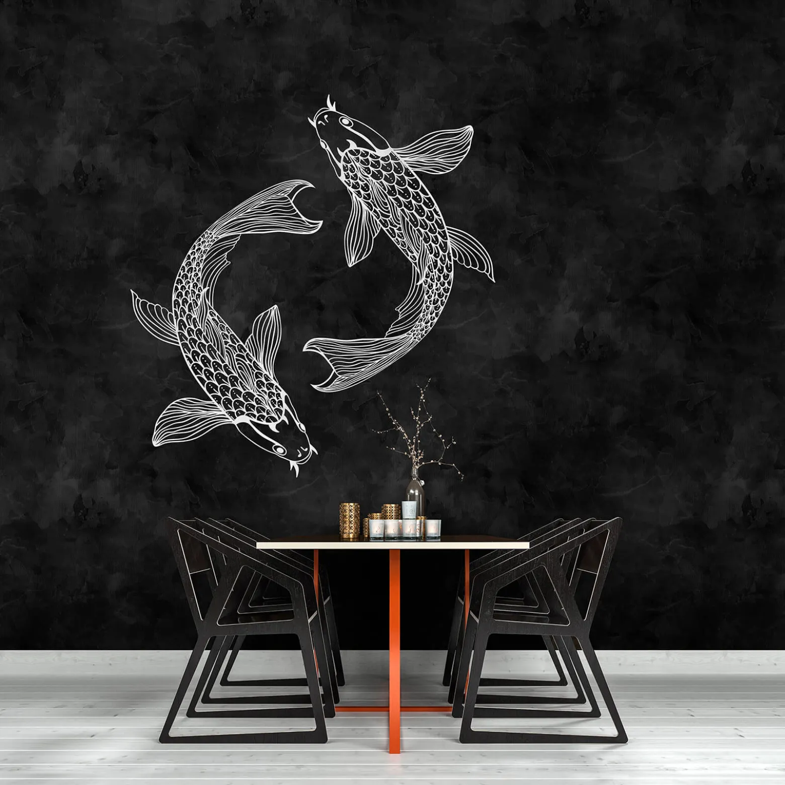 Fototapete Vlies Fische Tafel schwarz weiß Premium