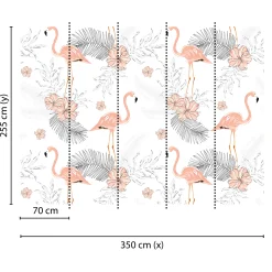 Fototapete Vlies Flamingos Blätter apricot weiß