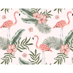 Fototapete Vlies Flamingos Blätter rosa grün creme
