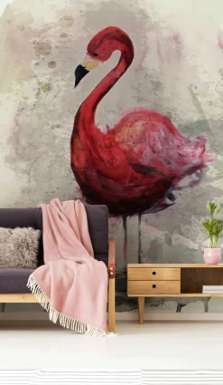 Fototapete Vlies Flamingo Wasserfarben rot grün