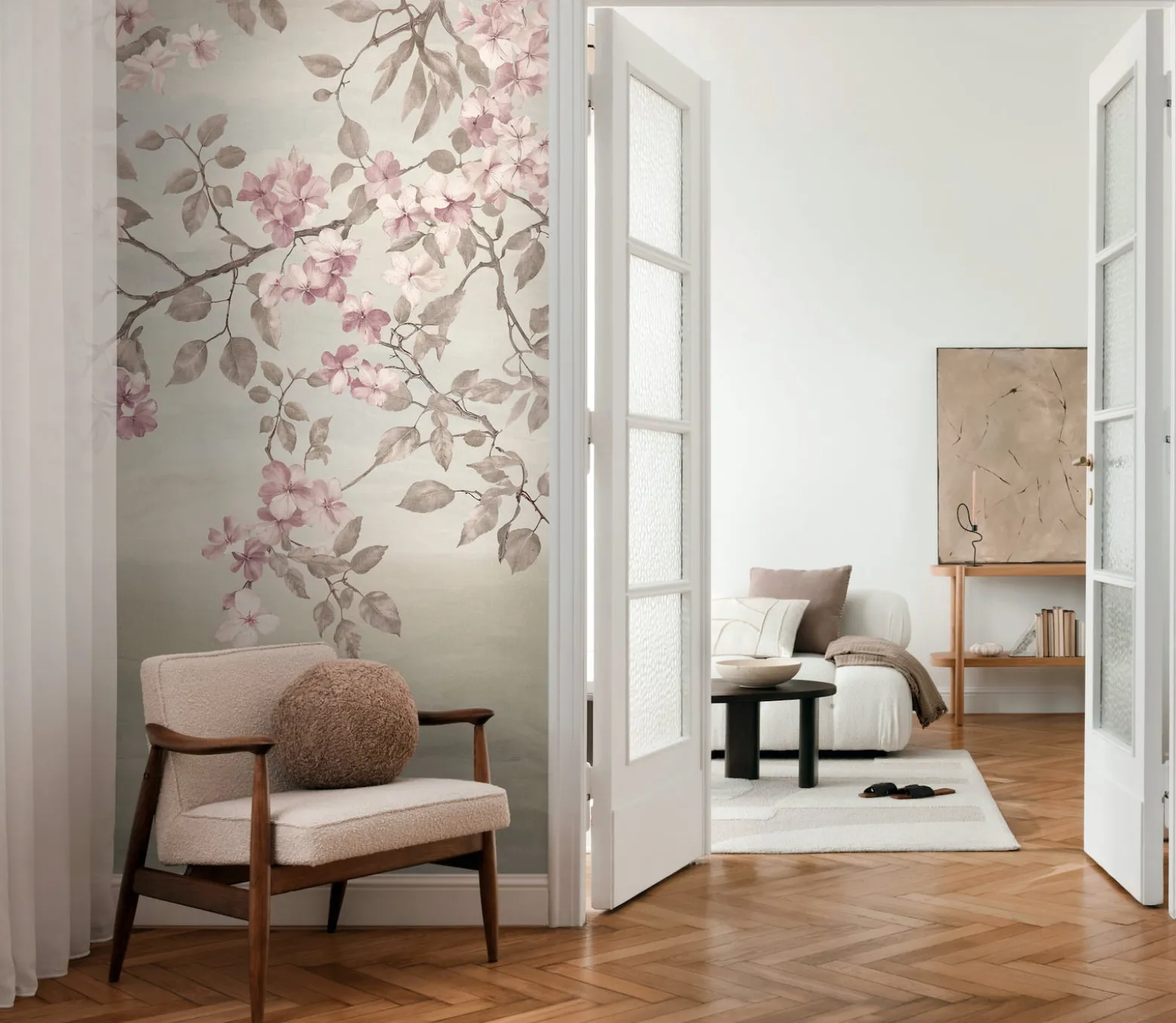 Fototapete Vlies Floral Blumenzweige Beige Rosa 79144-8