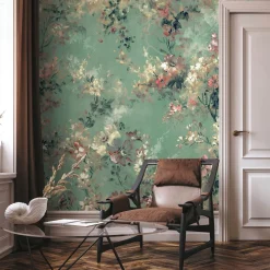 Fototapete Vlies Floral Shabby Grün Beige 35096