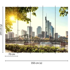Fototapete Vlies Frankfurt Hochhäuser Brücke blau grün