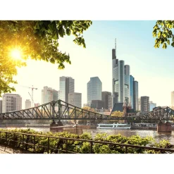 Fototapete Vlies Frankfurt Hochhäuser Brücke blau grün