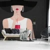 Fototapete Vlies Frau Hut Getränk schwarz rot