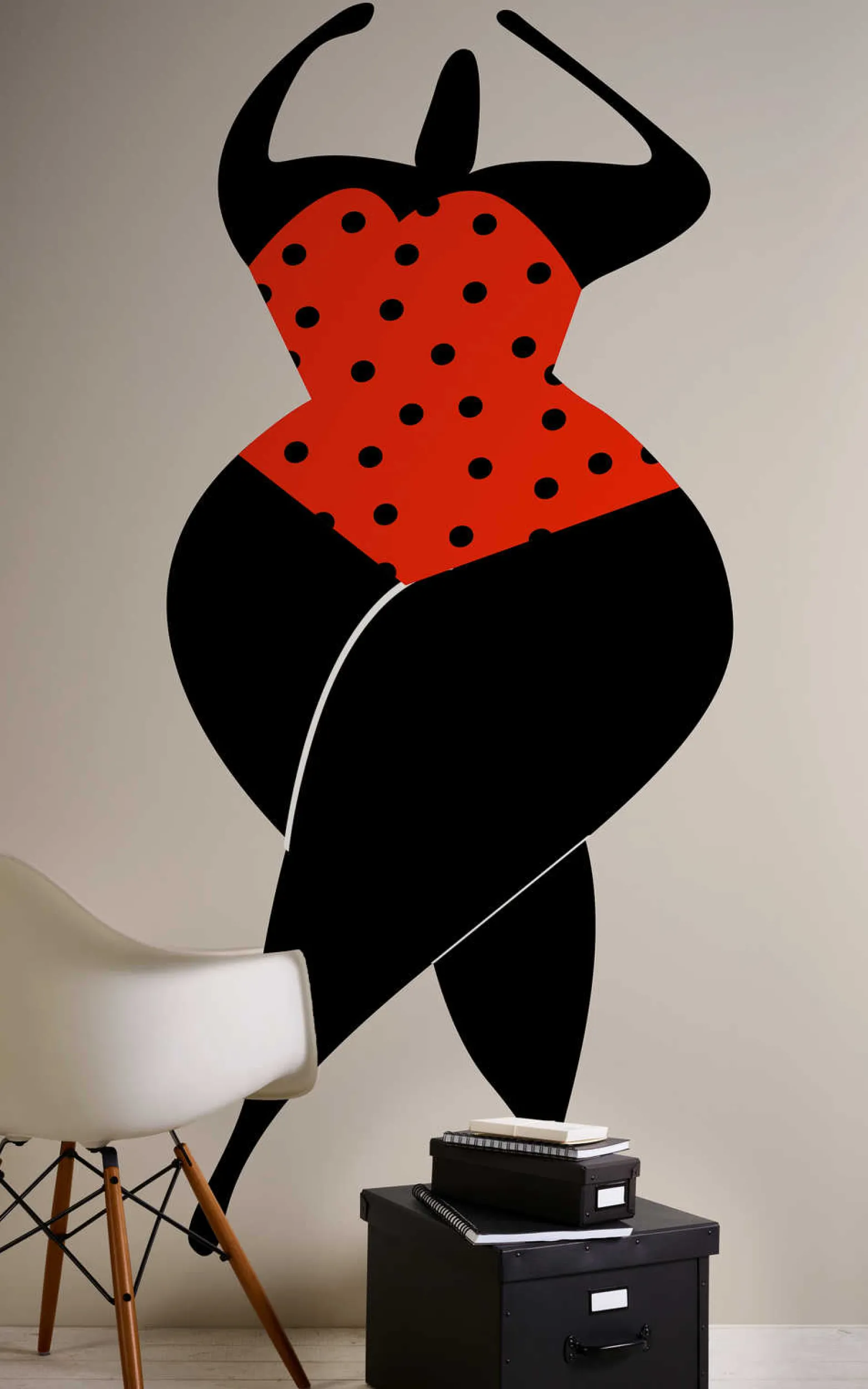 Fototapete Vlies Frau Tanzen Punkte schwarz rot