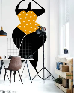 Fototapete Vlies Frau Tanzen Punkte gelb