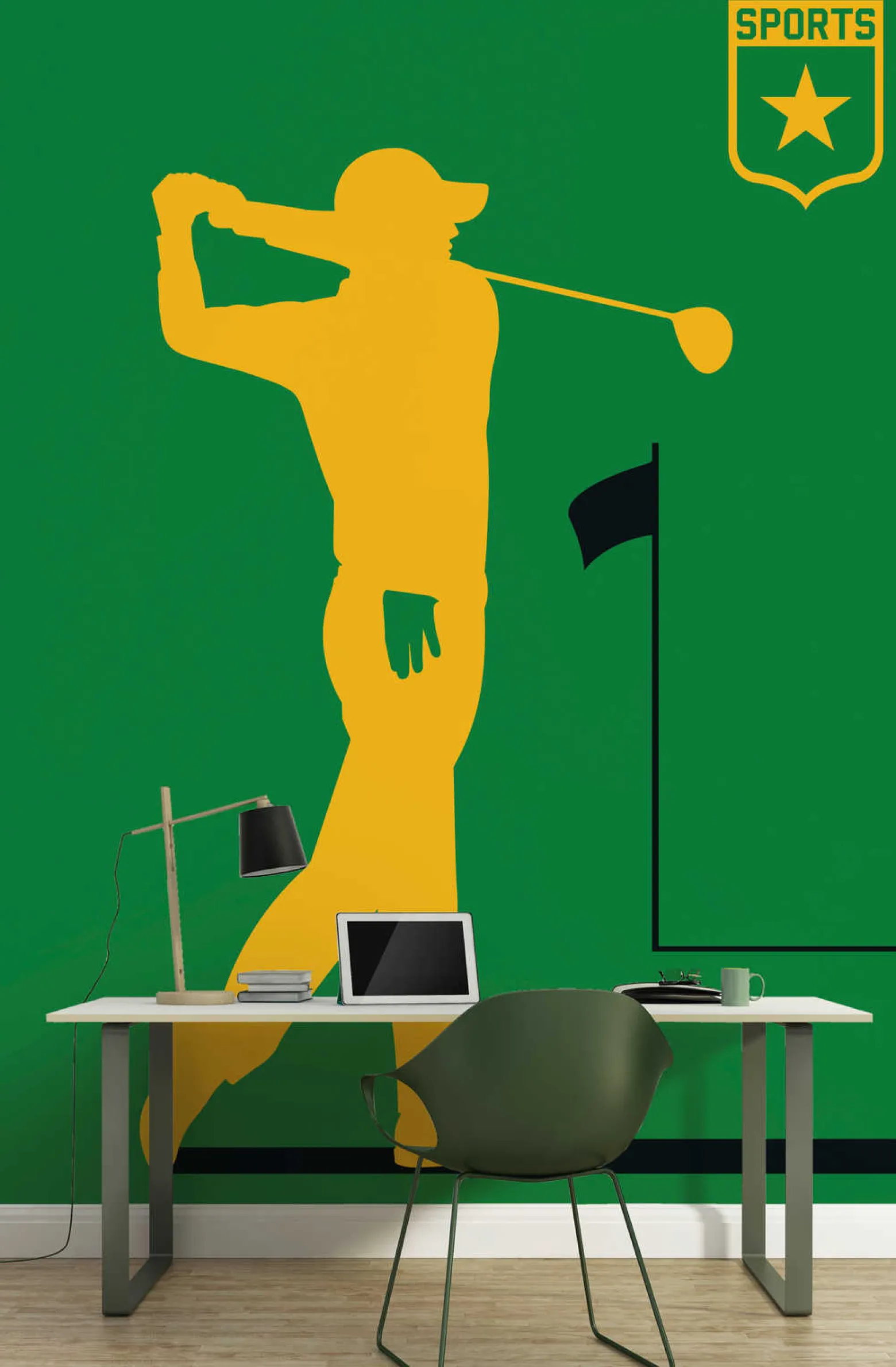 Fototapete Vlies Golfspieler Retro grün gelb