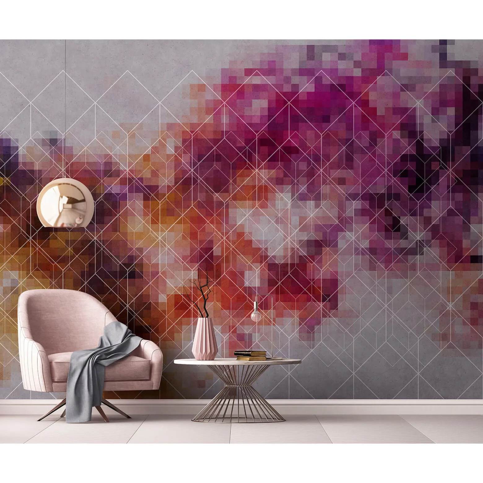 Fototapete Vlies Grafik Pixel 3D pink braun Premium