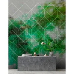 Fototapete Vlies Grafik Pixel 3D grün grau Premium