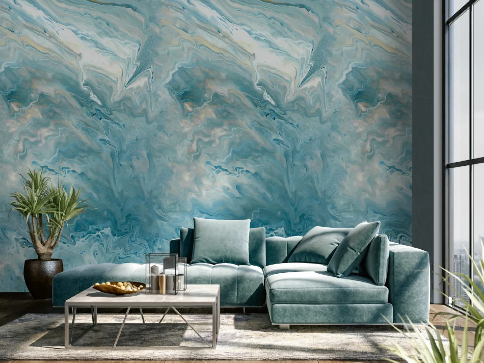 Fototapete Vlies Grandeco Blau Marmor Optik A54202