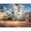 Fototapete Vlies Gran Via Madrid Straße blau gelb grau