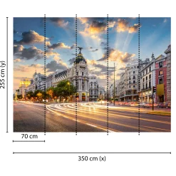 Fototapete Vlies Gran Via Madrid Straße blau gelb grau