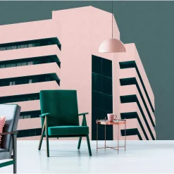 Fototapete Vlies Hochhaus modern grün rosa Premium
