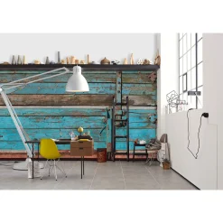 Fototapete Vlies Holzkiste Shabby Chic blau