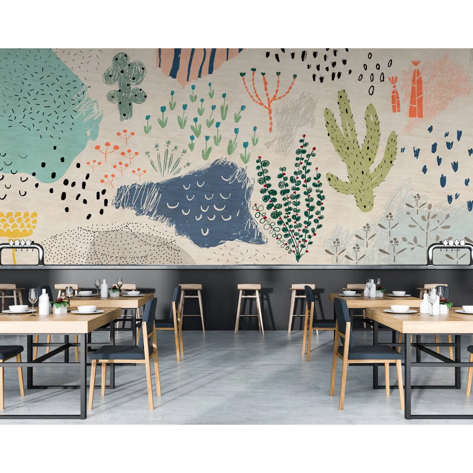 Fototapete Vlies Kakteen Pop Art beige blau Premium