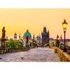 Fototapete Vlies Karlsbrücke Prag Abends gelb braun grün