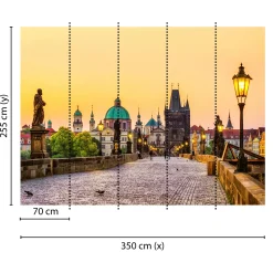 Fototapete Vlies Karlsbrücke Prag Abends gelb braun grün