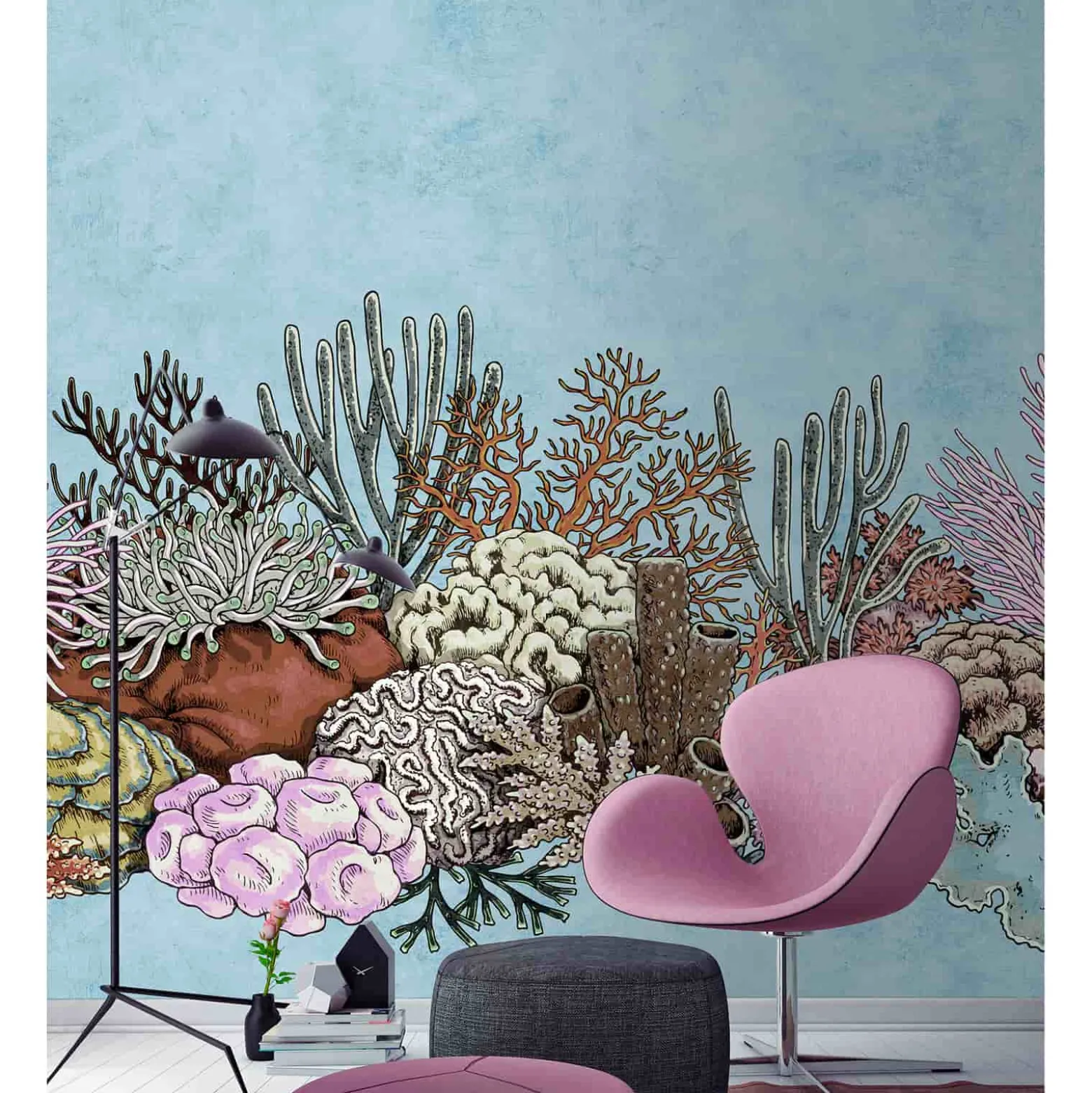 Fototapete Vlies Korallen Meer blau rosa Premium