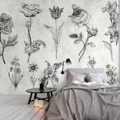 Fototapete Vlies Kräuter Blumen grau schwarz Premium