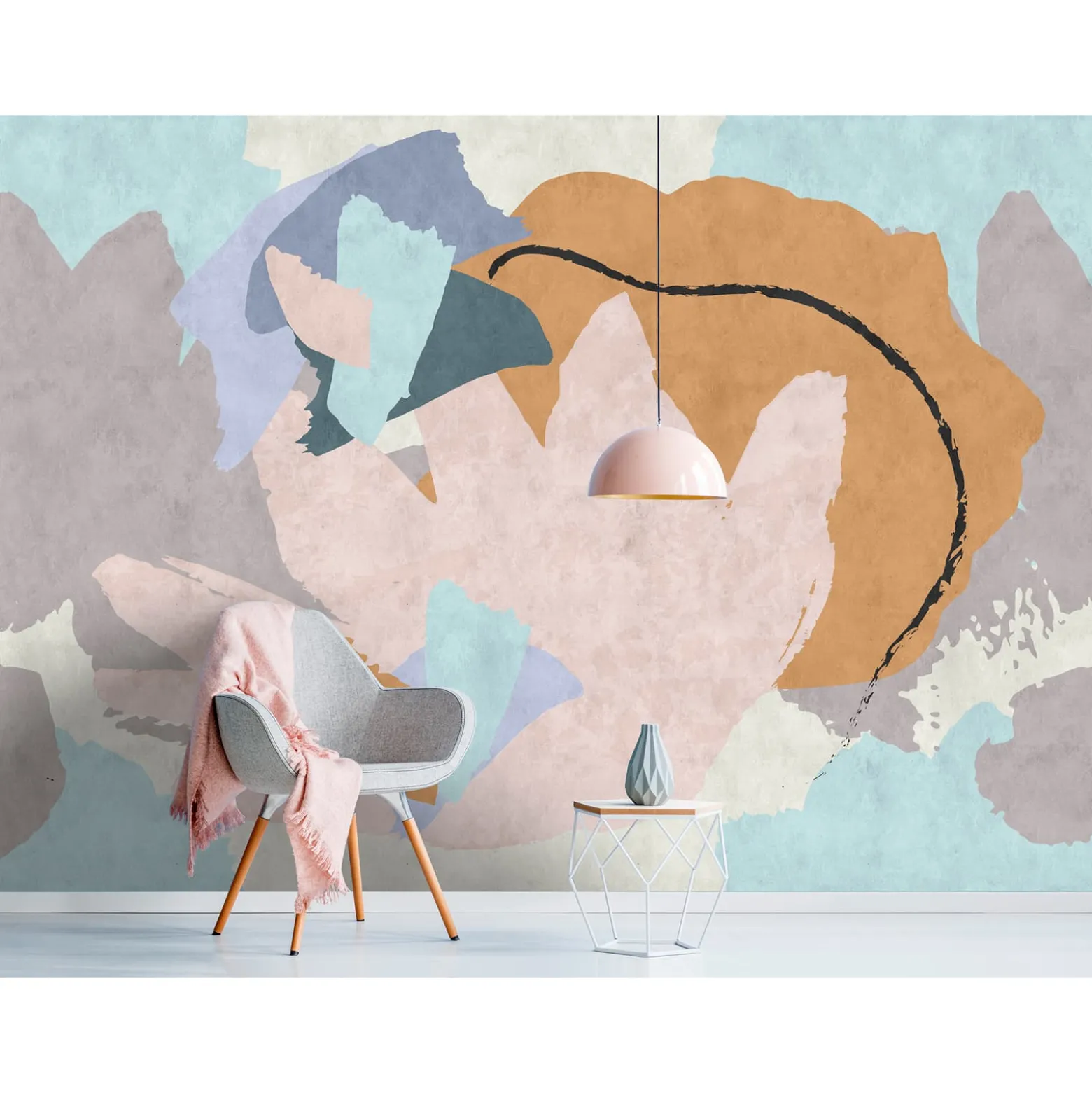 Fototapete Vlies Kunst Abstrakt blau creme Premium