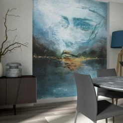 Fototapete Vlies Kunst Aquarell Frau Blau Beige 35497
