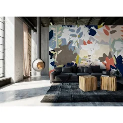 Fototapete Vlies Kunst Floral blau grün braun Premium