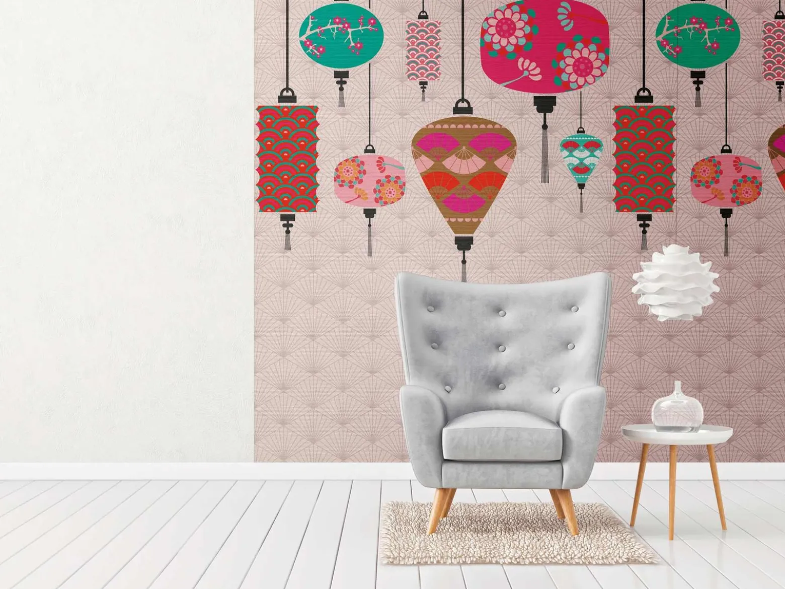 Fototapete Vlies Lampions Asien rosa rot braun 38248-1