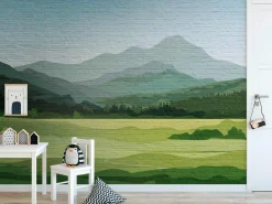 Fototapete Vlies Landschaft Steinmauer grün blau 38298-1