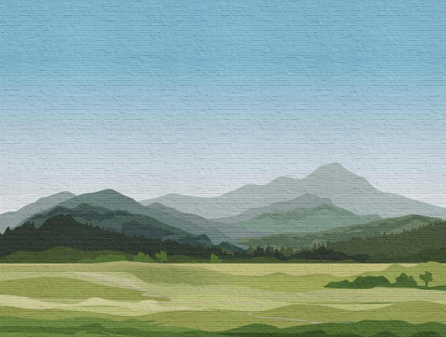 Fototapete Vlies Landschaft Steinmauer grün blau 38298-1