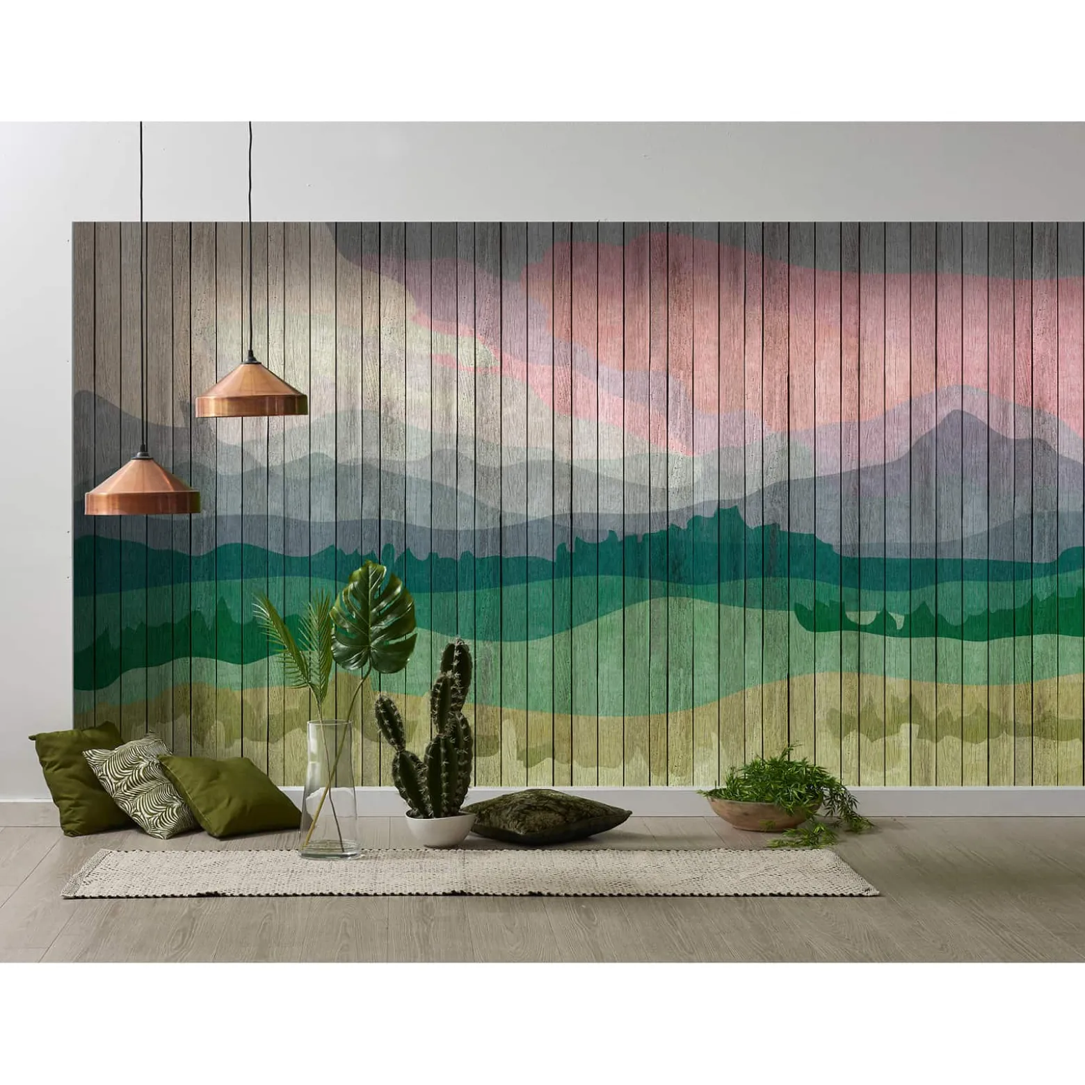 Fototapete Vlies Landschaft Aquarell Holz grün Premium