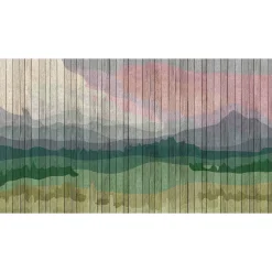 Fototapete Vlies Landschaft Aquarell Holz grün Premium