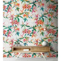 Fototapete Vlies Lilien Floral Mosaik Neon grau rot grün