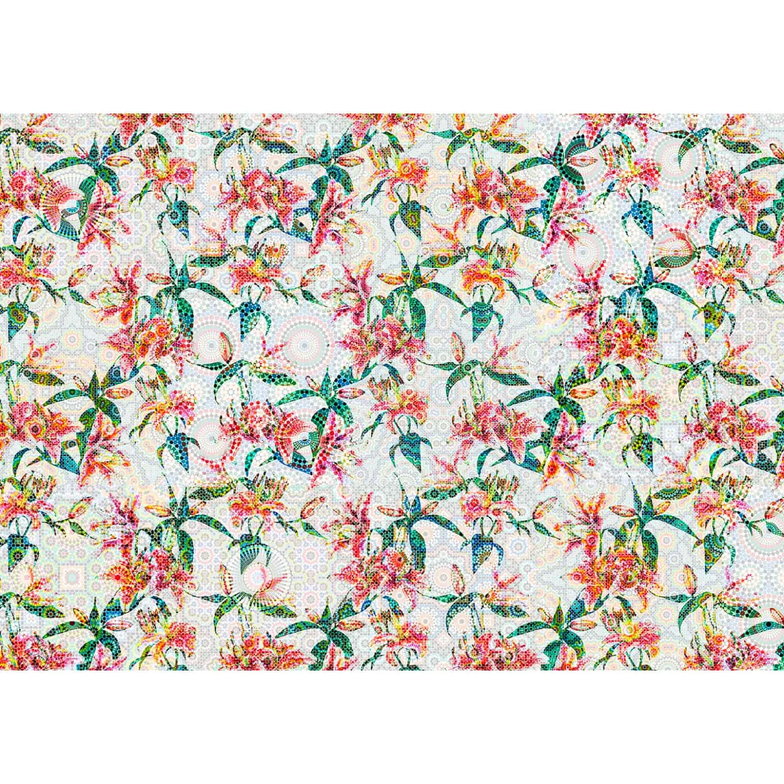 Fototapete Vlies Lilien Floral Mosaik Neon grau rot grün