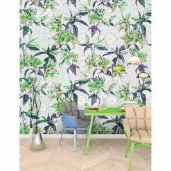 Fototapete Vlies Lilien Floral Mosaik Neon grau grün