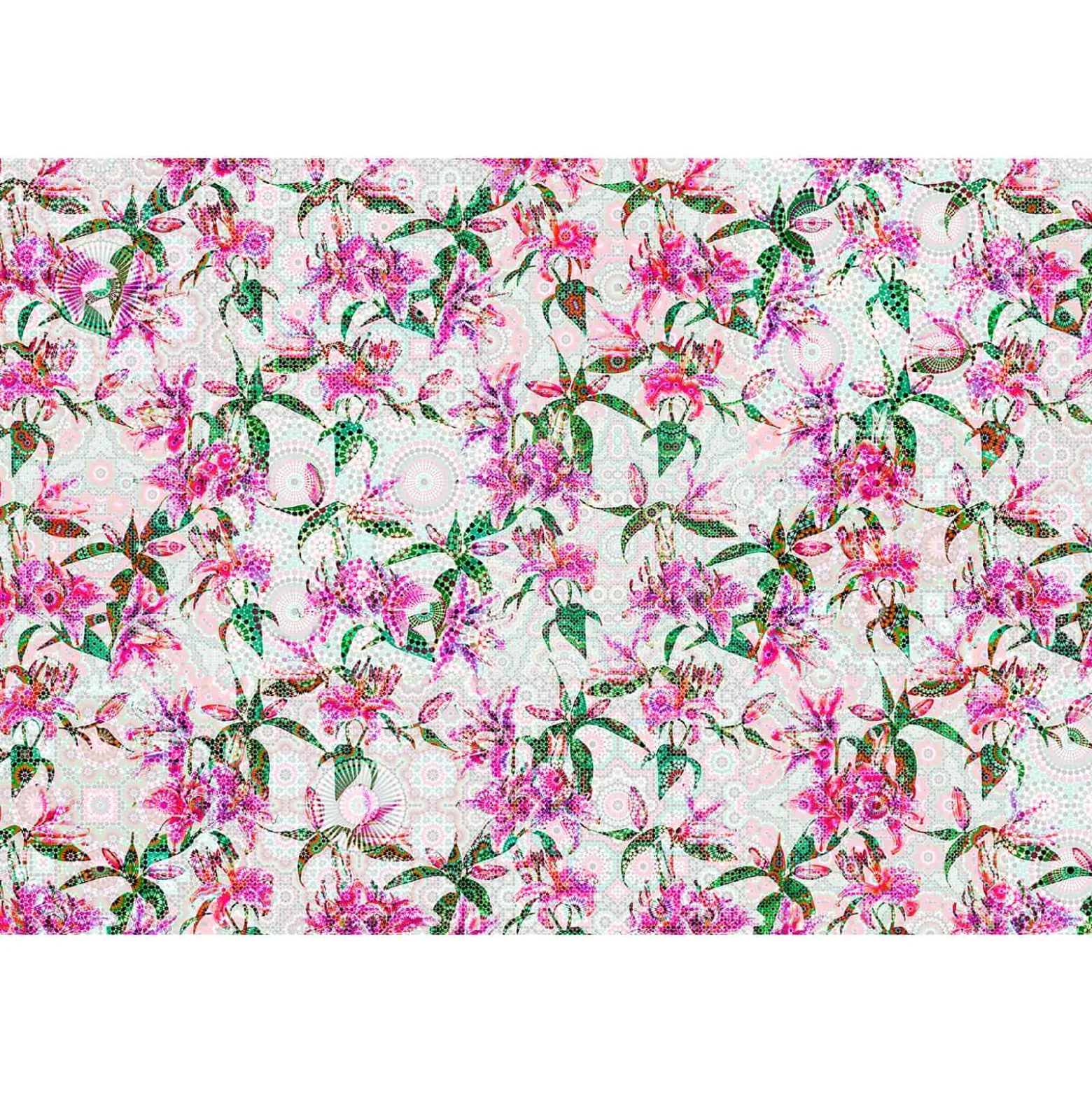 Fototapete Vlies Lilien Floral Mosaik Neon grau pink